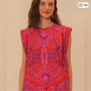 NWT Farm Rio Red Paisley Scarf Shoulder Pad
Blouse. Medium. A Pop of Color!